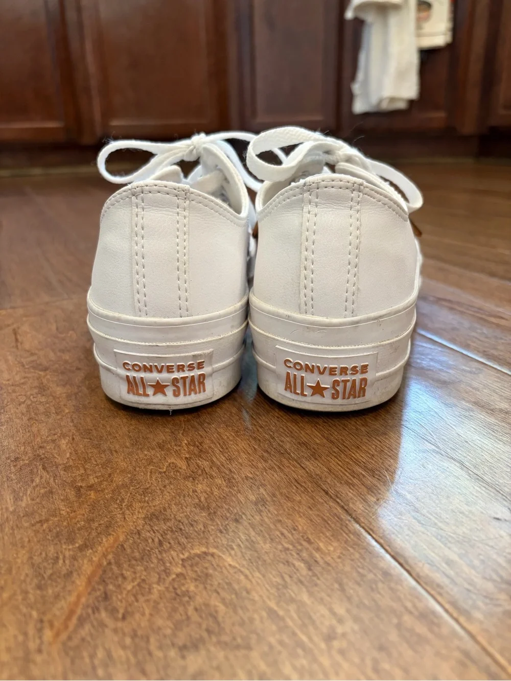 Converse White Low-Top Leather lift Sneakers with Rose Gold accents - Picture 5 of 7
